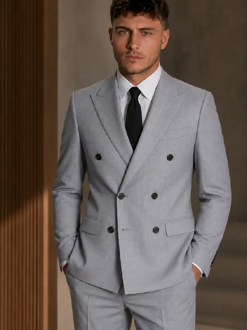 Brighton Light Grey Solid Cotton Suit Model