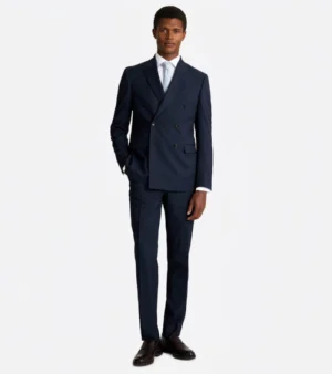 Brighton Light Grey Solid Cotton Suit Navy Front