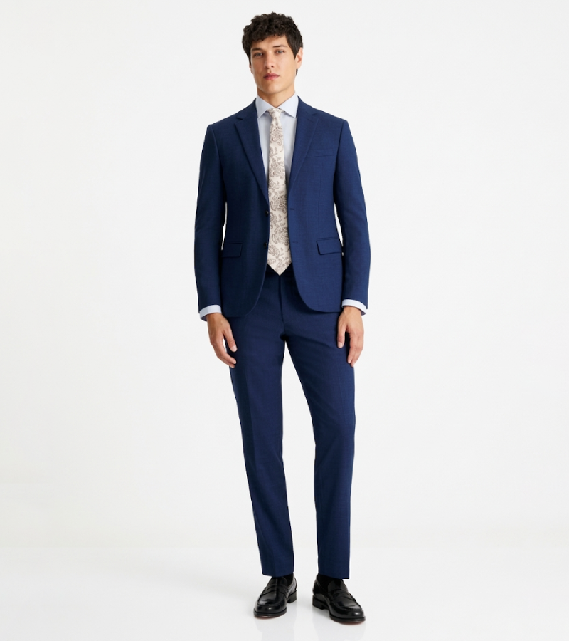 Brighton Solid Cotton Blue Suit Front