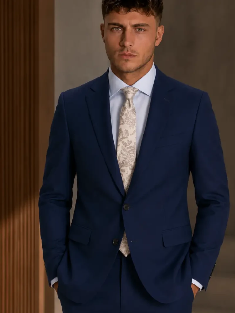 Brighton Solid Cotton Blue Suit Model