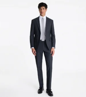 Brighton Solid Cotton Grey Suit Black Front