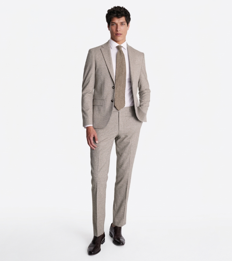 Brighton Solid Cotton Light Beige Suit Front