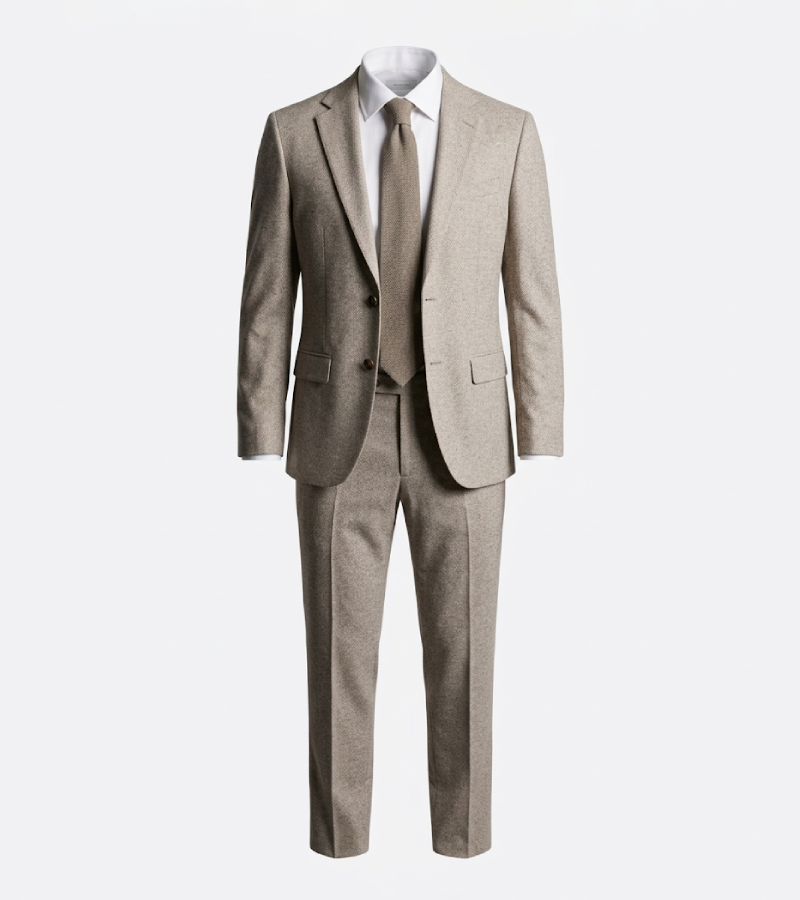 Brighton Solid Cotton Light Beige Suit