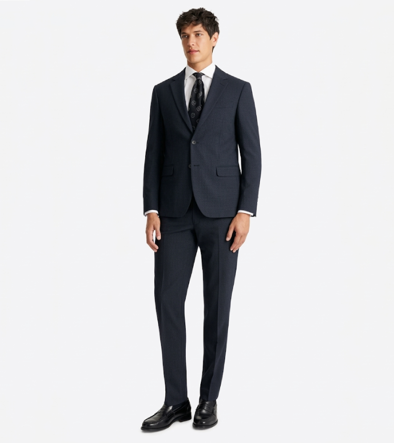 Brighton Solid Cotton Navy Suit Front