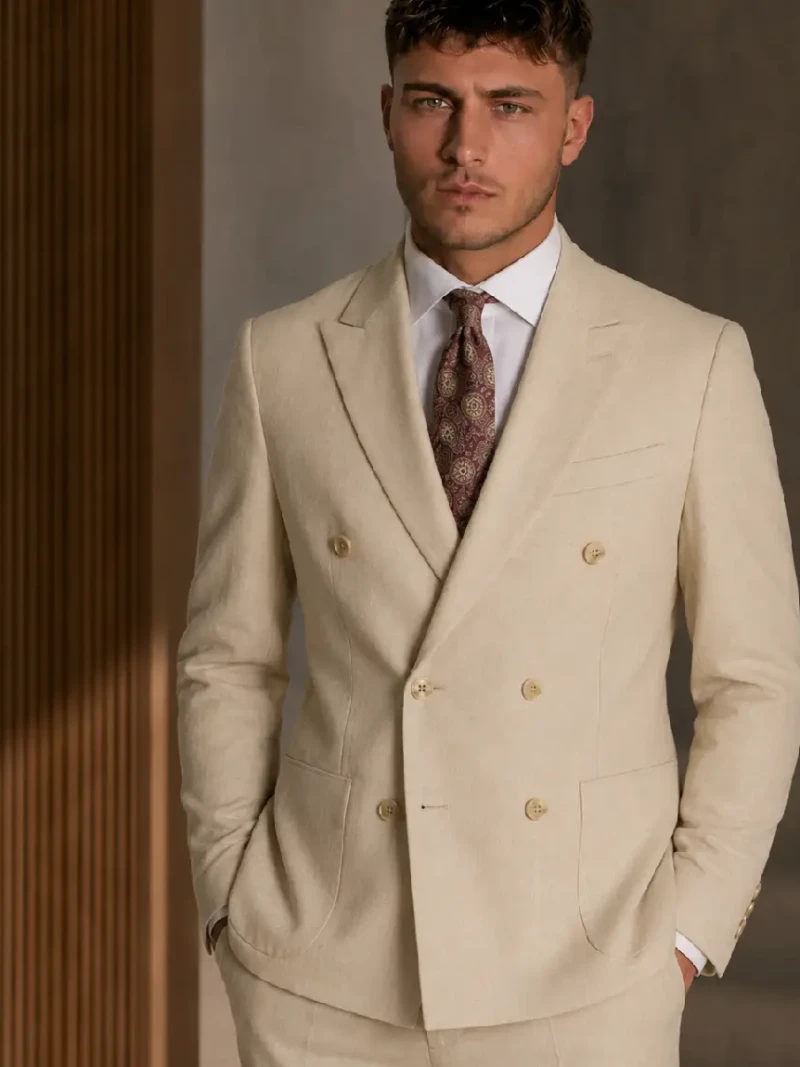 Brighton Solid Cream Cotton Suit Model