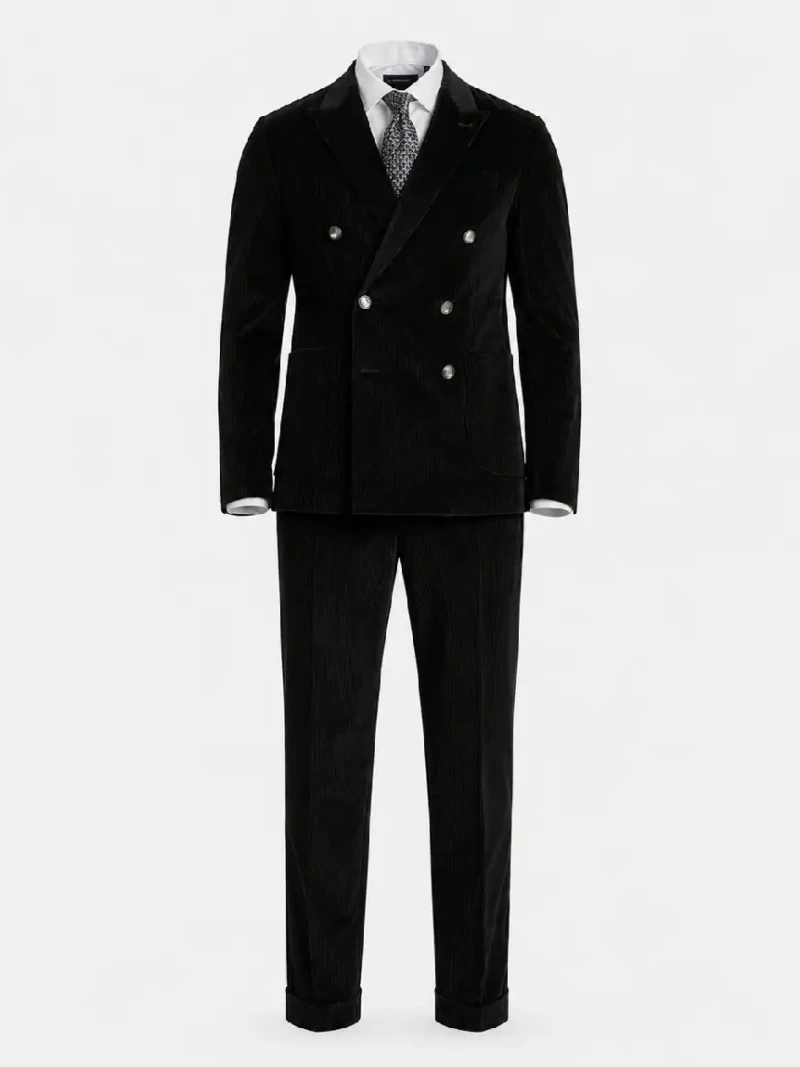 Bromley Corduroy Solid Black Suit Ghost Mannequin