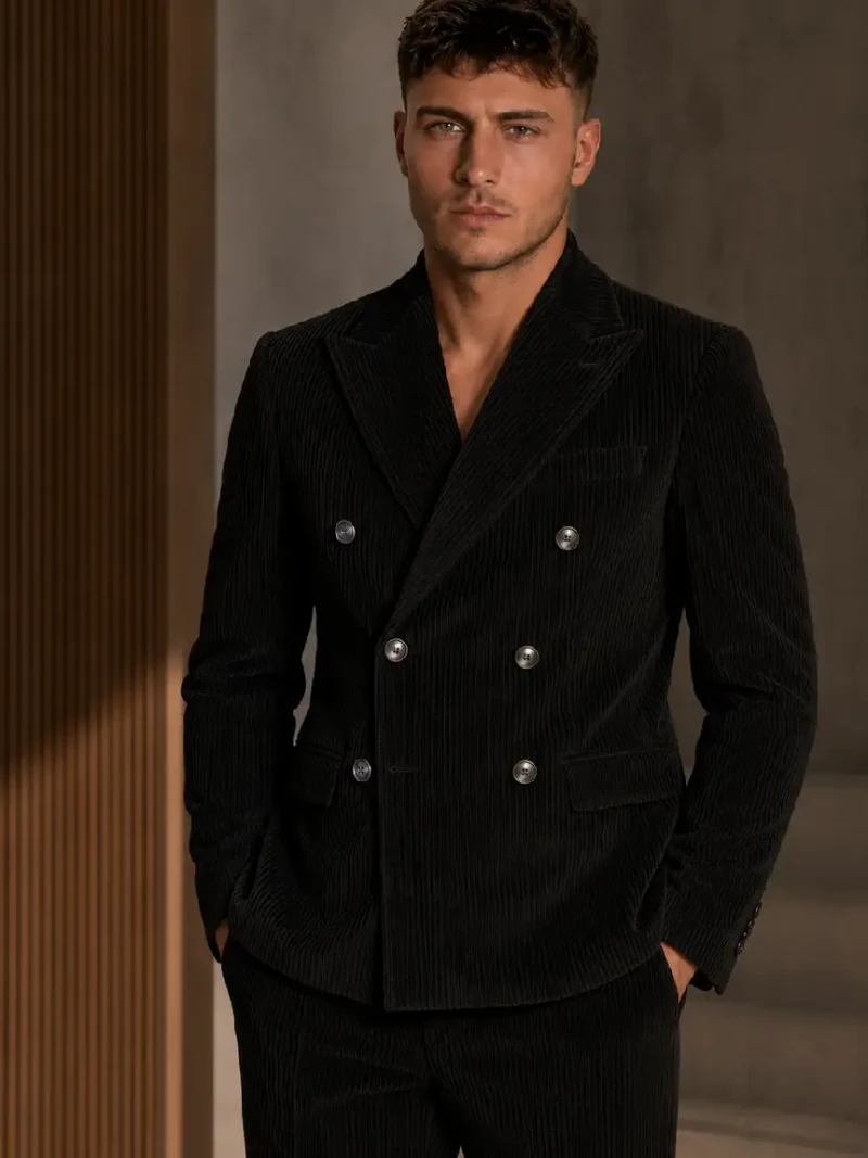 Bromley Corduroy Solid Black Suit Model
