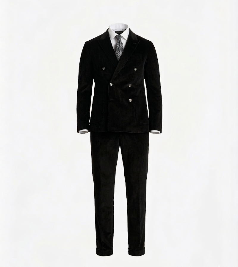 Bromley Corduroy Solid Black Suit