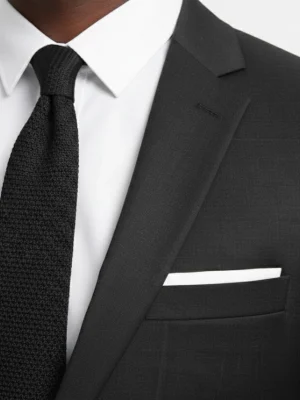 Men’s Solid Black Single Breasted Two Piece Suit Chest Pocket