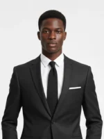 Men’s Solid Black Single Breasted Two Piece Suit Close up