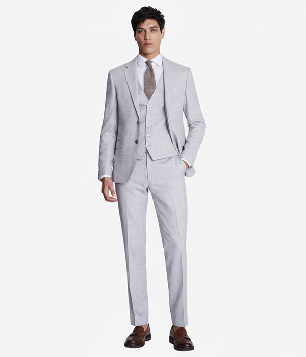 Eastford Polyester Textured Light Grey Suit Front