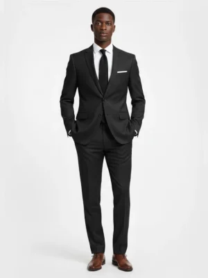 Men’s Solid Black Single Breasted Two Piece Suit