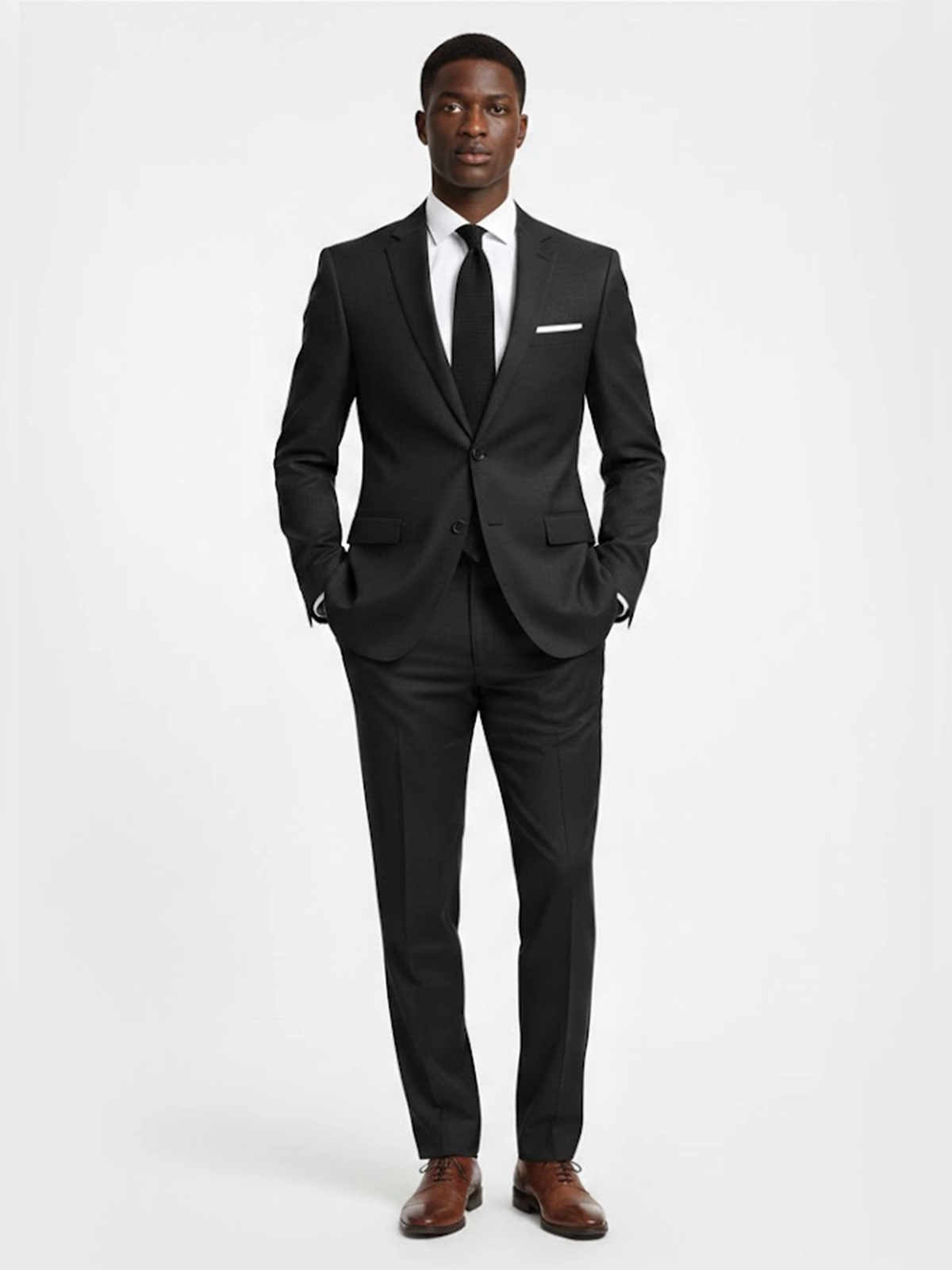 Men’s Solid Black Single Breasted Two Piece Suit