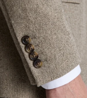 Harrington Wool Donegal Khaki Suit Cuff Closeup