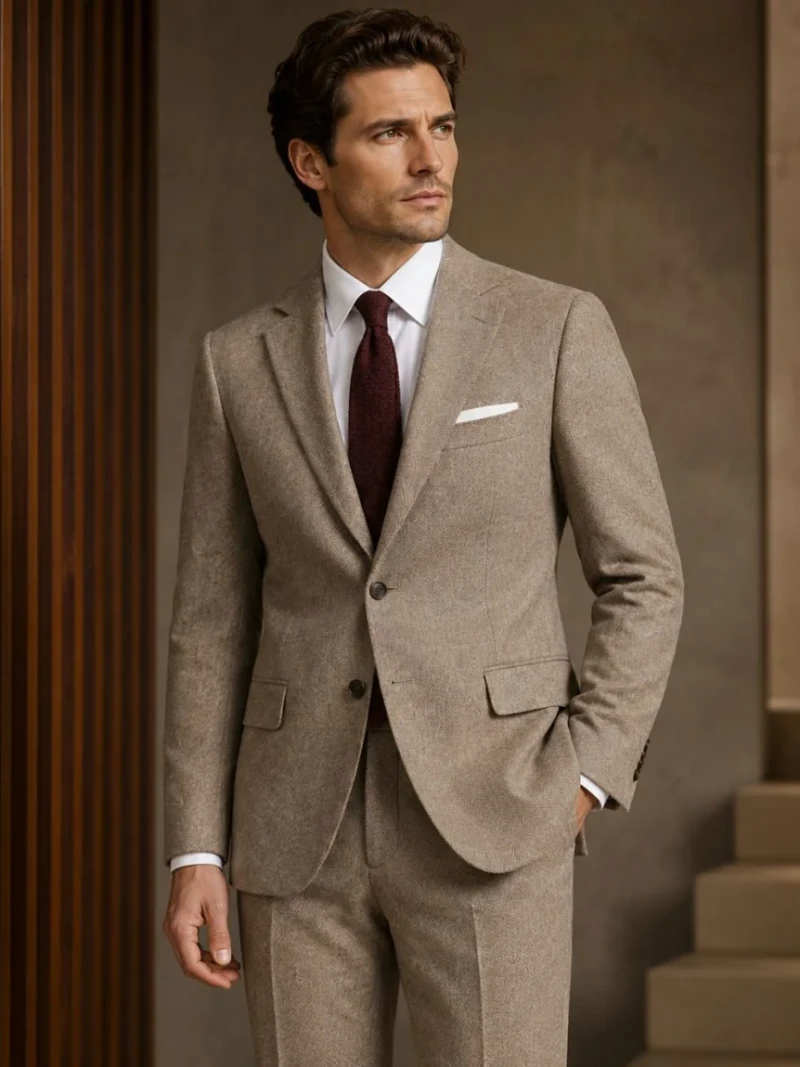 Harrington Wool Donegal Khaki Suit Model