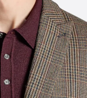 Harrington Wool Plaid Brown Suit Collar