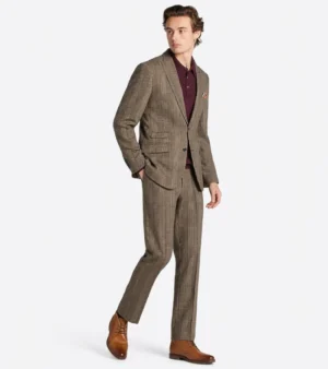 Harrington Wool Plaid Brown Suit Front