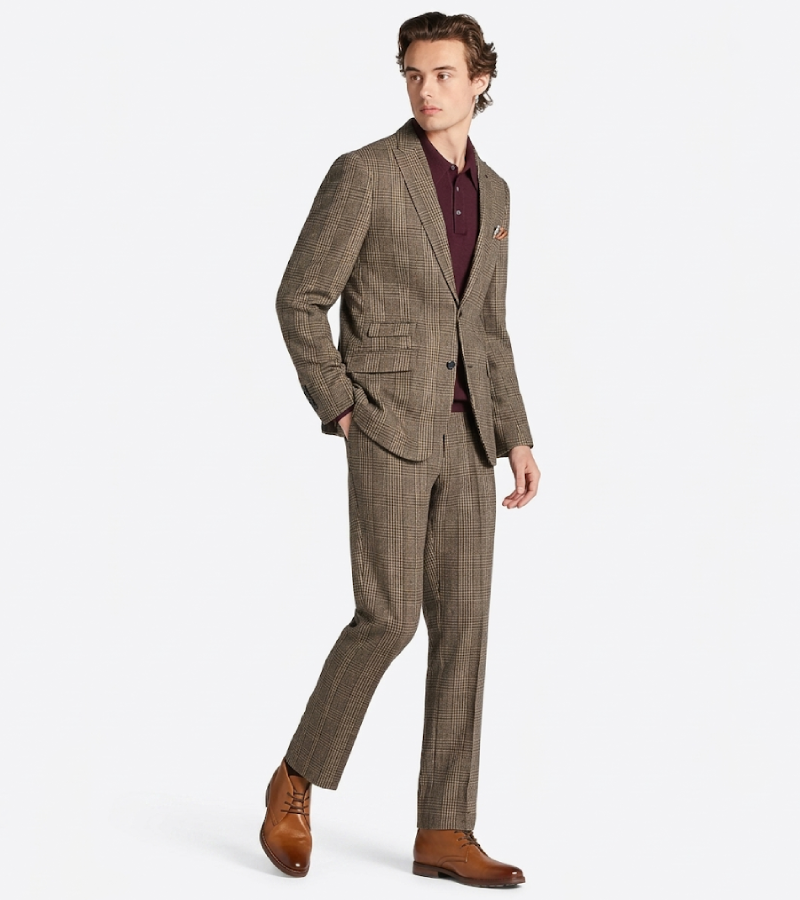Harrington Wool Plaid Brown Suit Front