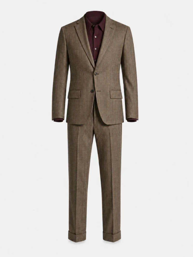 Harrington Wool Plaid Brown Suit Ghost Mannequin