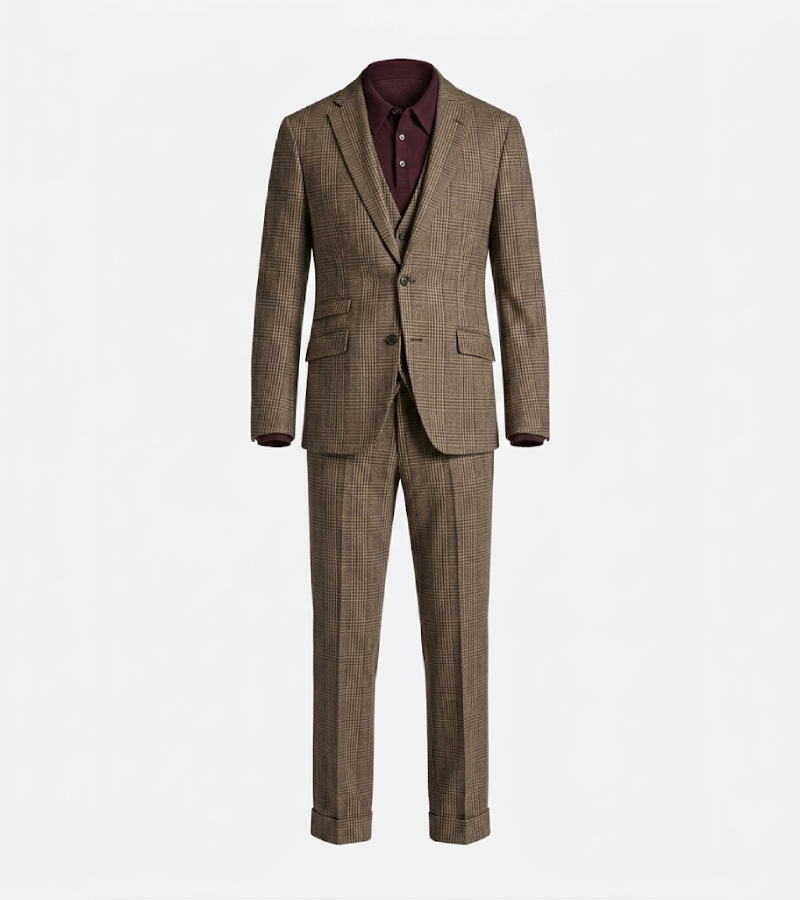 Harrington Wool Plaid Brown Suit