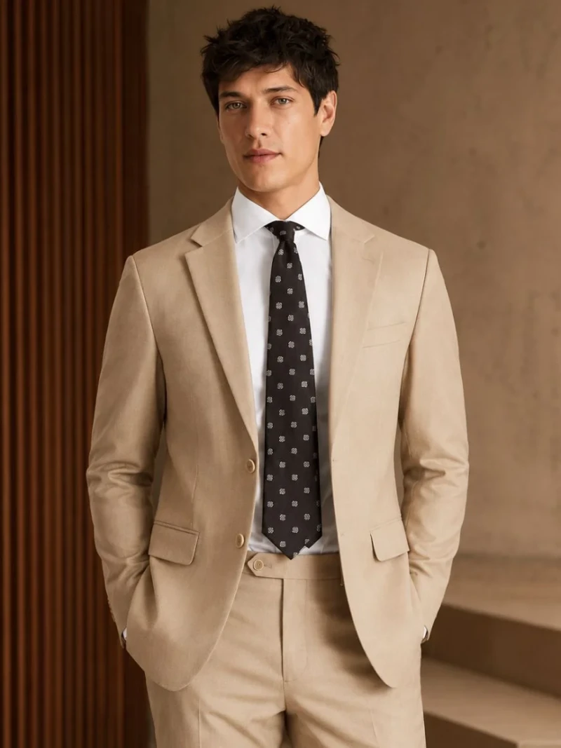 Kingsmere Wool Solid Cream Suit Model