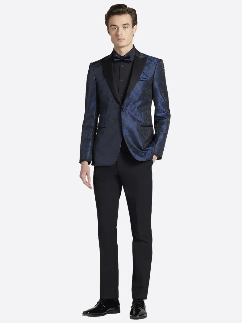 SuitsHeritage Men’s Textured Blue Jacquard Slim Fit 2 Piece Tuxedo