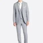 SuitsHeritage Men's Plain Light Grey Regular Fit 3 Piece Suits