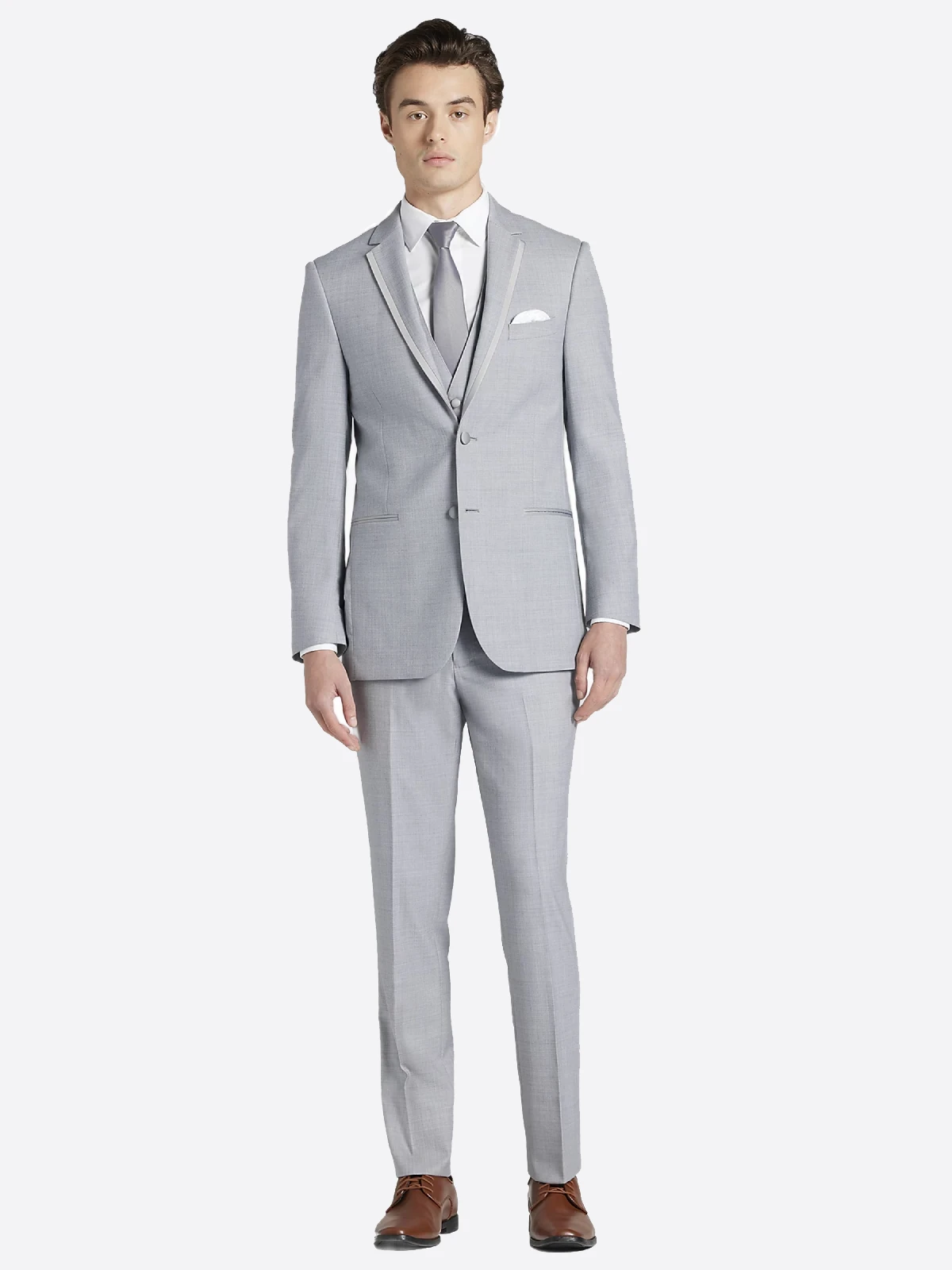 SuitsHeritage Men's Plain Light Grey Slim Fit 3 Piece Suits SuitsHeritage Men's Plain Light Grey Slim Fit 3 Piece Suits