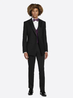 SuitsHeritage Men’s Black Double Breasted Regular Fit 3 Piece Tuxedo