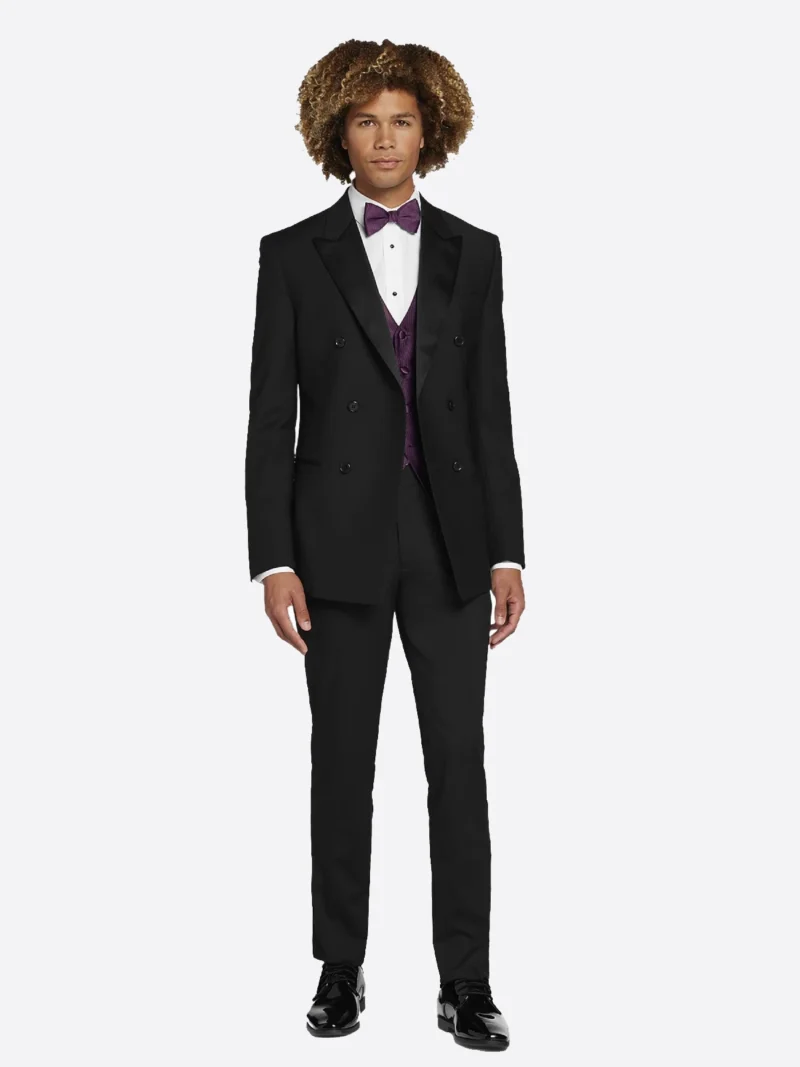 SuitsHeritage Men’s Black Double Breasted Regular Fit 3 Piece Tuxedo