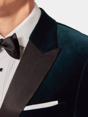 SuitsHeritage Men’s Dark Teal Velvet Slim Fit 2 Piece Tuxedo Collar