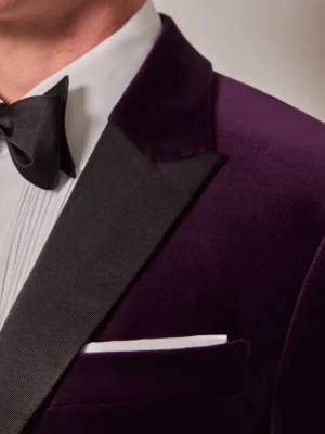 SuitsHeritage Men’s Purple Velvet Regular Fit 2 Piece Tuxedo Collar
