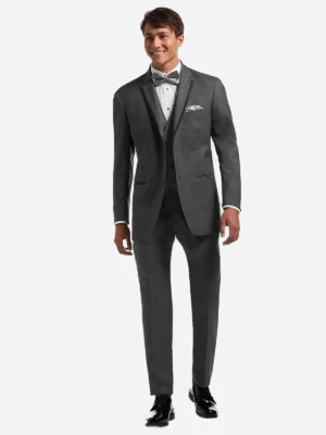 SuitsHeritage Men’s Solid Dark Grey Regular Fit 3 Piece Tuxedo