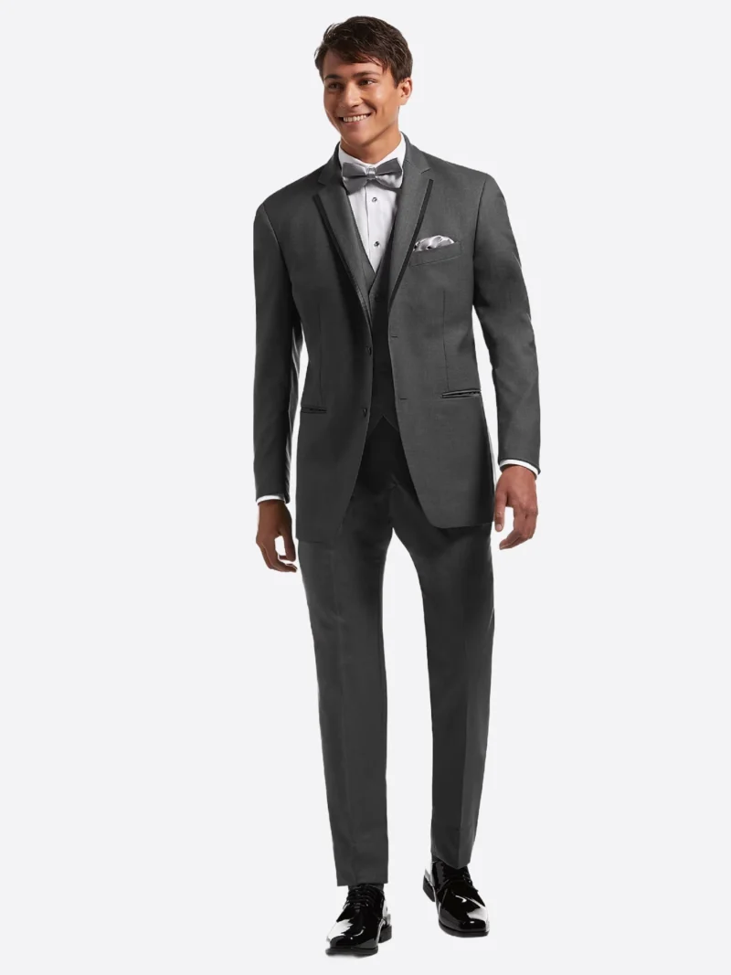 SuitsHeritage Men’s Solid Dark Grey Regular Fit 3 Piece Tuxedo