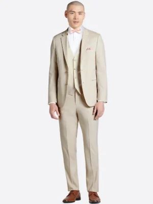 SuitsHeritage Men’s Beige Solid Slim Fit 3 Piece Tuxedo
