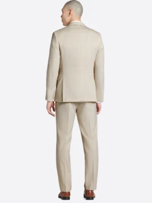 SuitsHeritage Men’s Beige Solid Slim Fit 3 Piece Tuxedo Back
