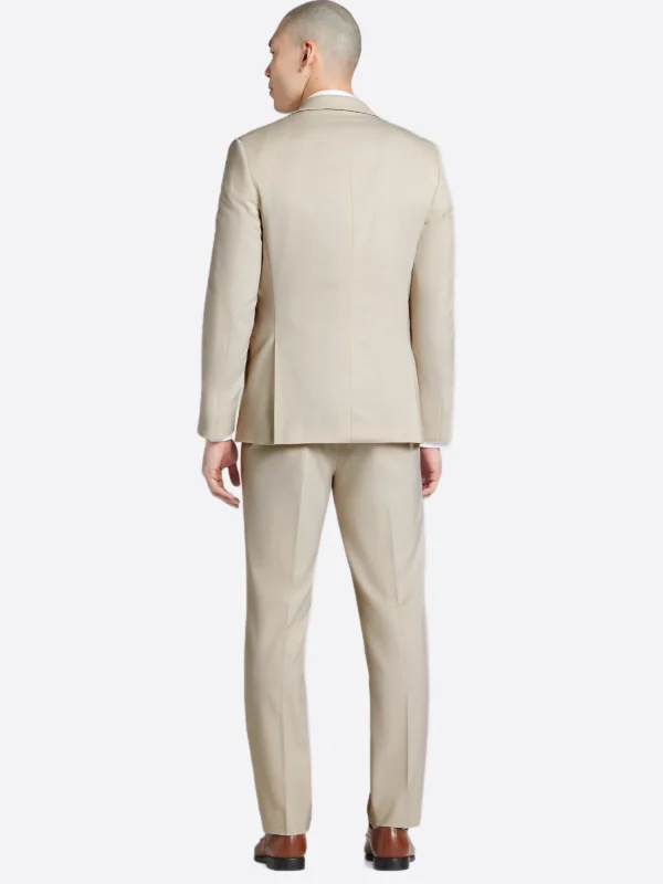 SuitsHeritage Men’s Beige Solid Slim Fit 3 Piece Tuxedo Back