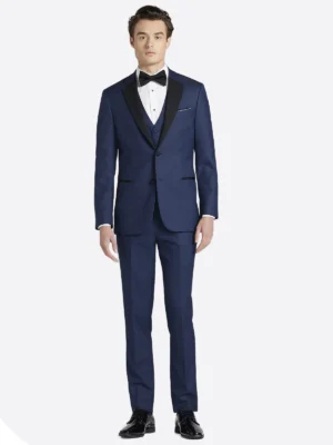SuitsHeritage Men’s Blue Solid Slim Fit 3 Piece Tuxedo
