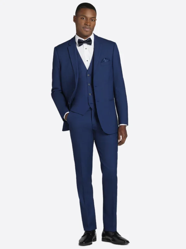 SuitsHeritage Men’s Solid Blue Slim Fit 3 Piece Tuxedo