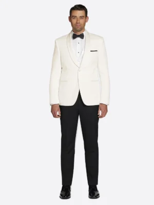 SuitsHeritage Men’s Cream And Black Solid Regular Fit 3 Piece Tuxedo