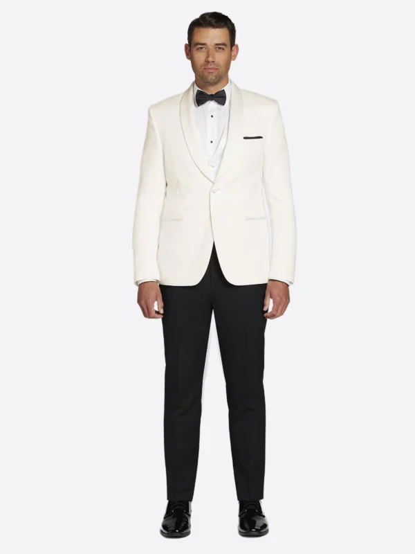 SuitsHeritage Men’s Cream And Black Solid Regular Fit 3 Piece Tuxedo