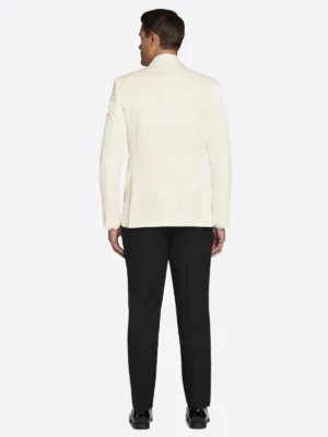 SuitsHeritage Men’s Cream And Black Solid Regular Fit 3 Piece Tuxedo Back