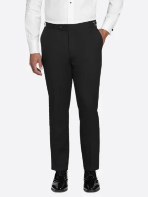 SuitsHeritage Men’s Cream And Black Solid Regular Fit 3 Piece Tuxedo Pant