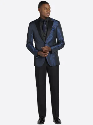 SuitsHeritage Men’s Dark Blue Solid Slim Fit 3 Piece Tuxedo
