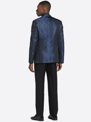 SuitsHeritage Men’s Dark Blue Solid Slim Fit 3 Piece Tuxedo Back