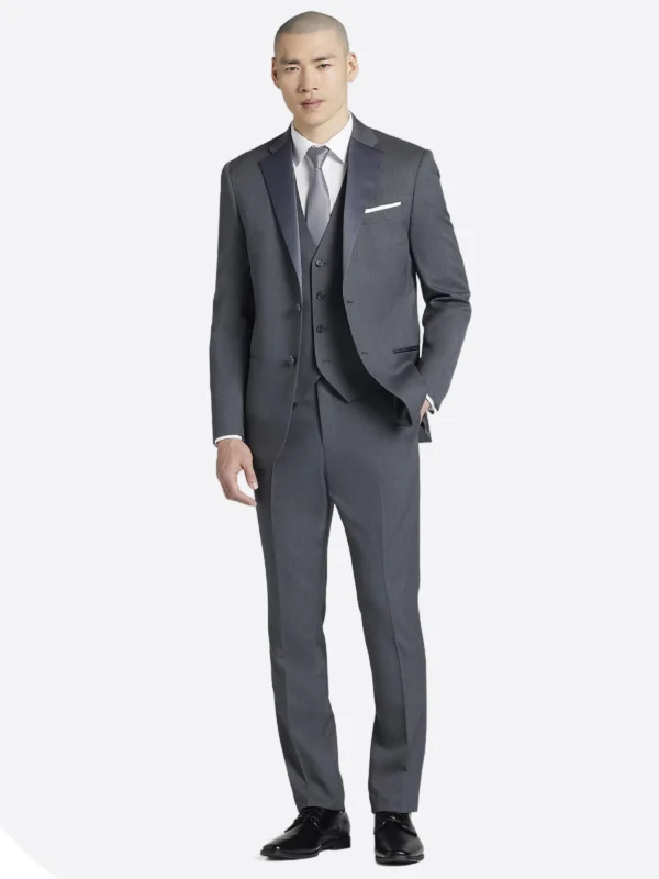 SuitsHeritage Men's Plain Dark Grey Regular Fit 3 Piece Suits