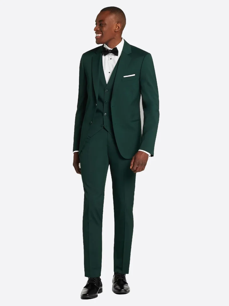 SuitsHeritage Men’s Solid Green Slim Fit 3 Piece Tuxedo