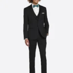 SuitsHeritage Men’s Plain Black Slim Fit 3 Piece Tuxedo