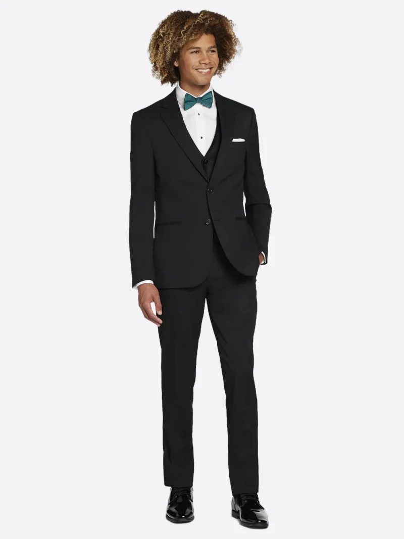 SuitsHeritage Men’s Plain Black Slim Fit 3 Piece Tuxedo