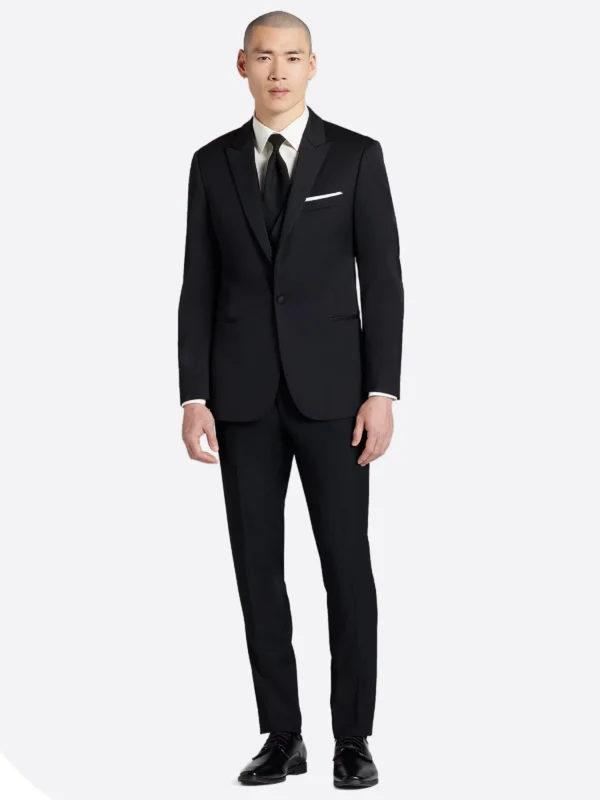 SuitsHeritage Men's Black Plain Slim Fit 3 Piece Suits